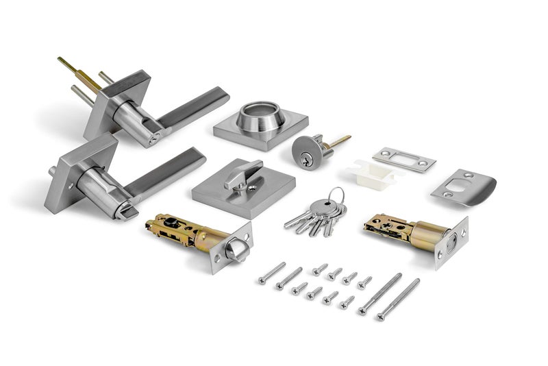 Berlin Modisch Entry Lever Door Handle and Single Cylinder Deadbolt Lock and Key Slim Square Locking Lever Handle Set [Front Door or Office] Right & Left Sided Doors Heavy Duty â€“ Satin Nickel Finish - Image 4